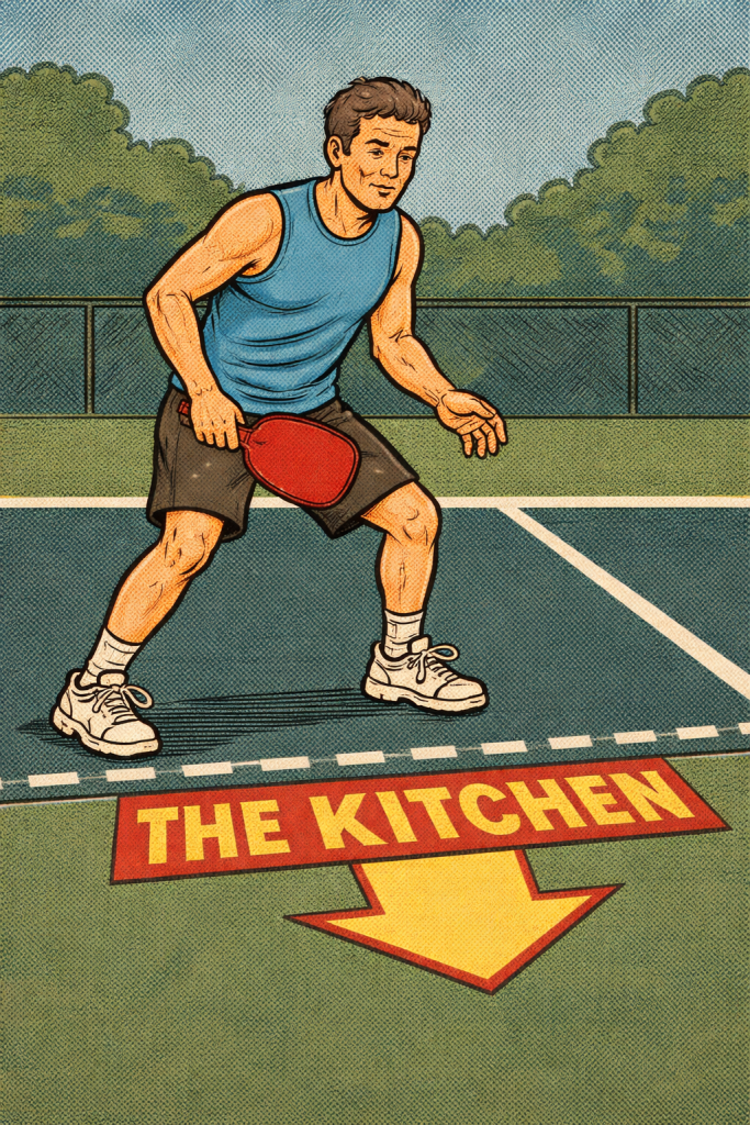 a man standing by the kitchen line.  