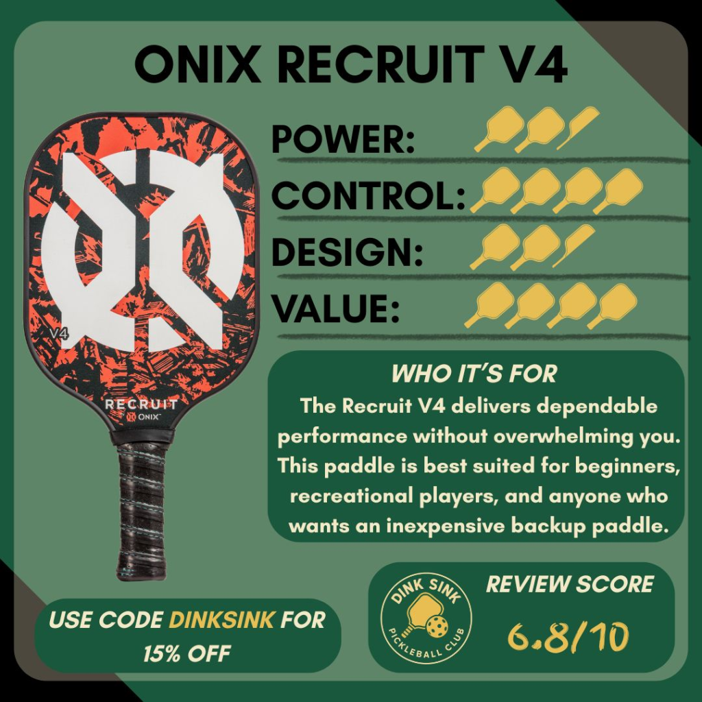 DINK SINK PICKLBELALL CLUB'S REVIEW OF THE ONIX RECRUIT V4