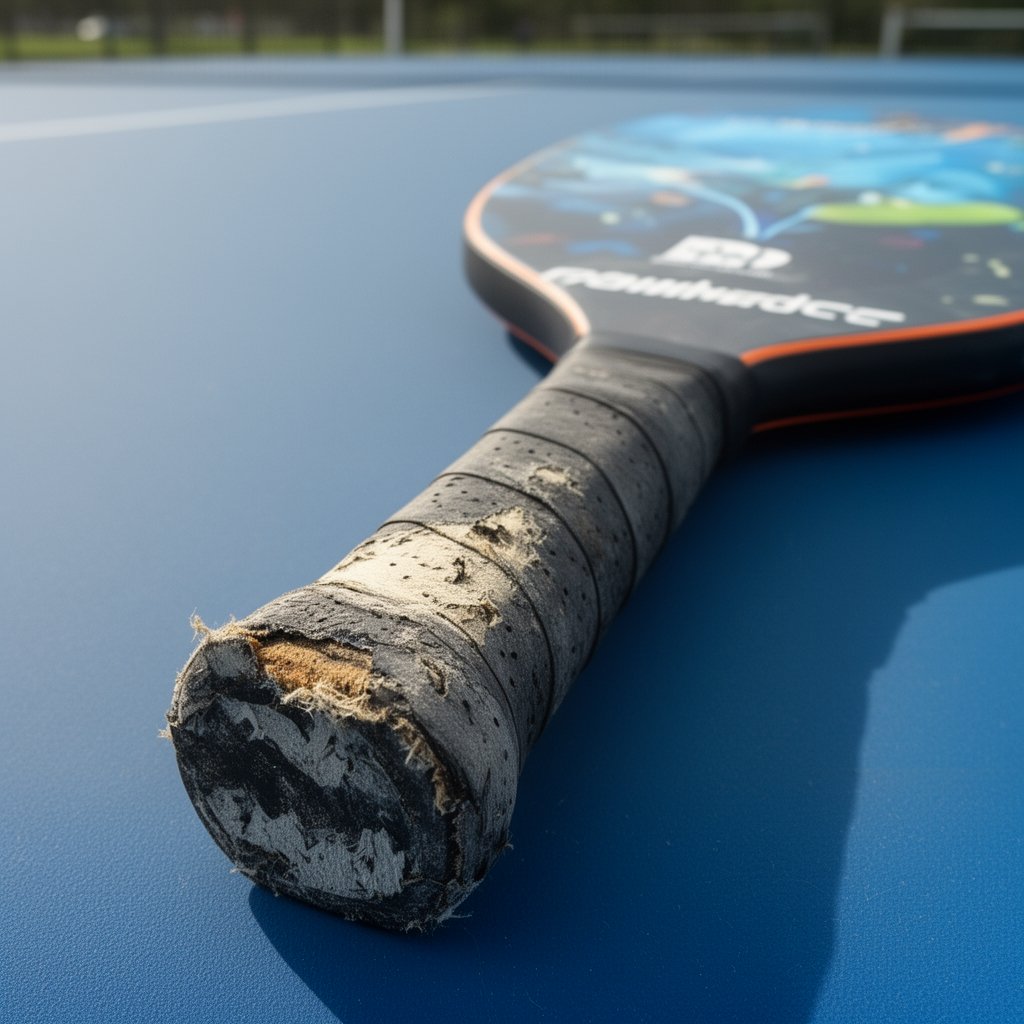 a pickleball paddle laying on the group with a 