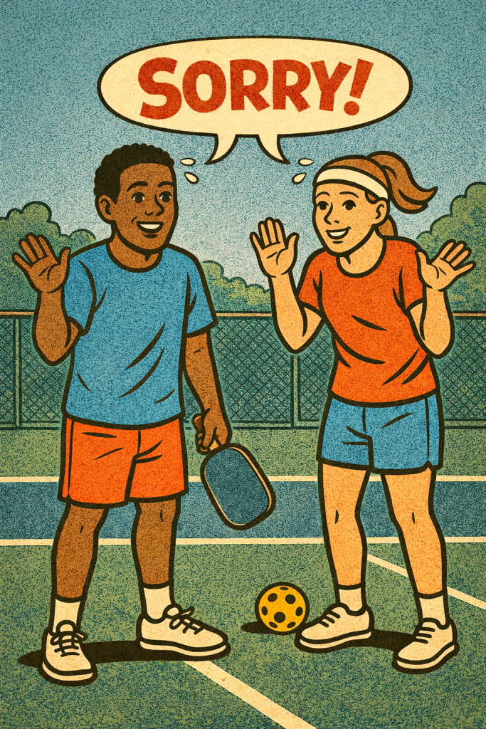people on a pickleball court saying sorry