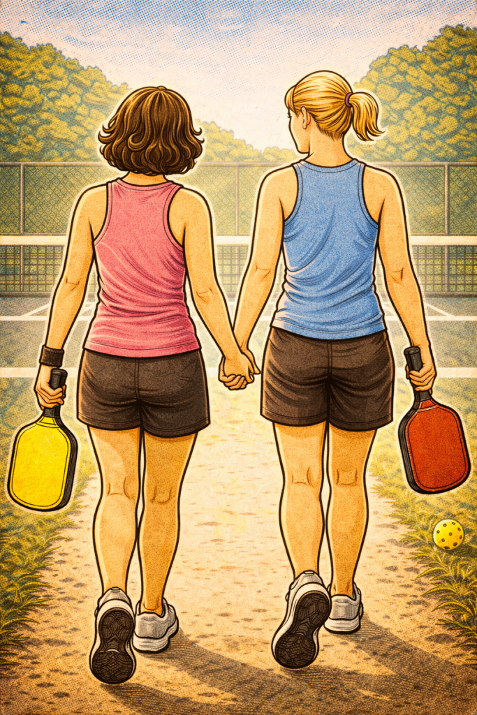 two woman dating at pickleball