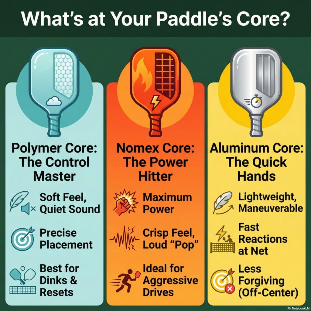 a graphic showing the difference between different types of pickleball cores. 