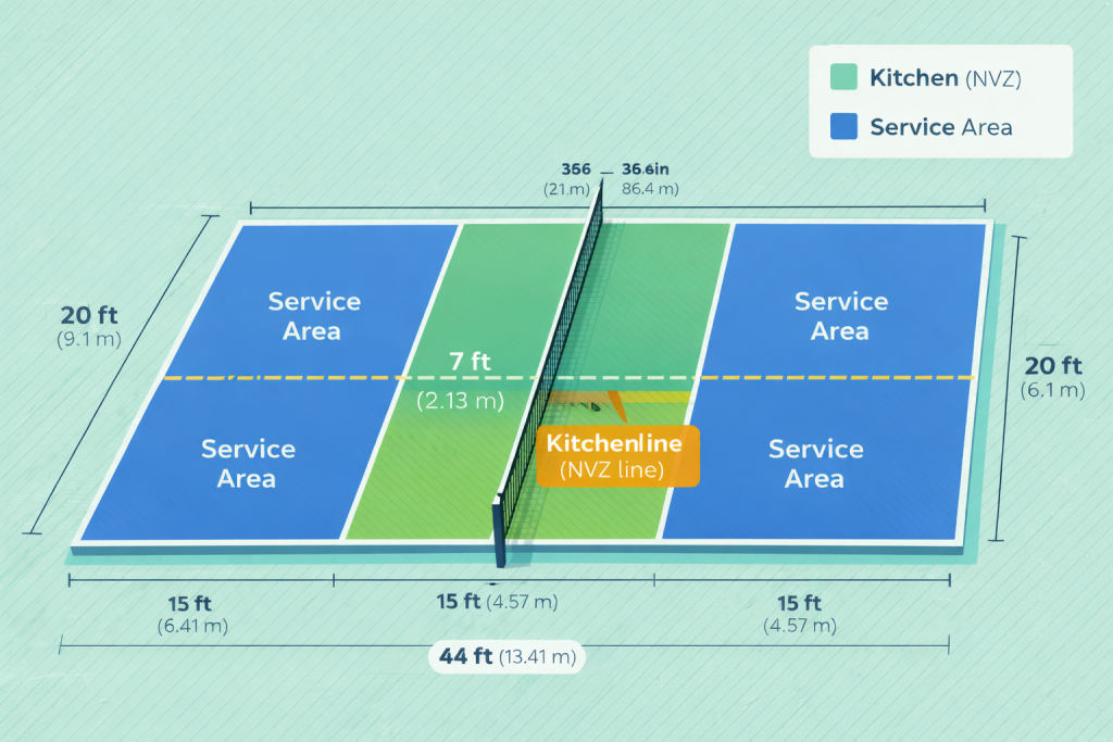 the dimensions of a pickleball court